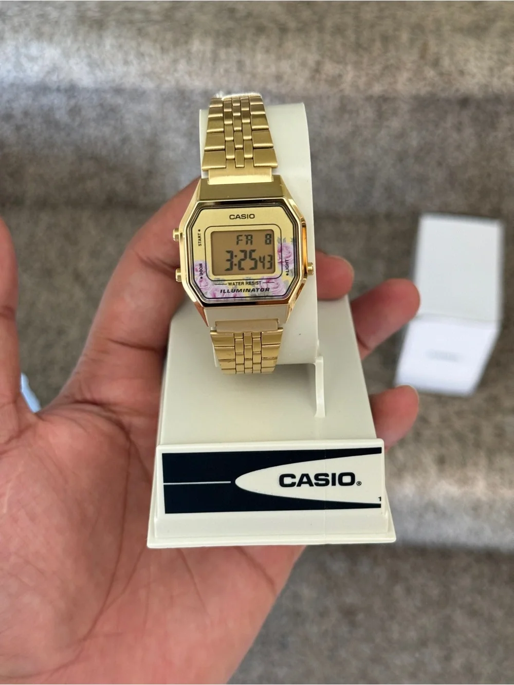 Casio Women's Gold Tone Digital Watch Mid-Size Floral Design trendy Watch